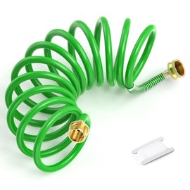 GASHER PU Recoil Garden Water Hose 9.8FT with 3/4"Inch Brass Fittings Retractable, Swivel Female for Boating, Pool & Spa, RV, Home and Garden（Green)