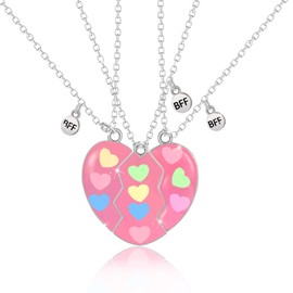 3PCS BFF Necklaces Friendship Magnetic Necklaces for 3 Girls, Best Friends Heart Pendant Matching Necklaces for Girls Women, Friendship Jewelry Gifts for Kids Mother Friends Sisters