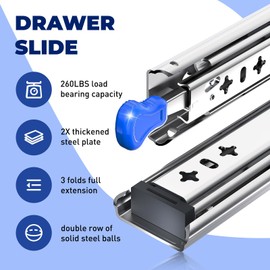 1 Pair Heavy Duty Drawer Slides Full Extension Side Mount 20 22 30 32 34 36 38 40 Inch Metal Rails Track Guide Glides Runners 260lbs (with Lock, 40inch)