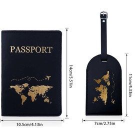 KUIZHEN Passport Holder, 4-Piece Passport Holder and Suitcase Tag Set, PU Leather Luggage Tag, Passport Cover for Credit Cards, ID and Travel Documents, Black / White, black, white, Modern