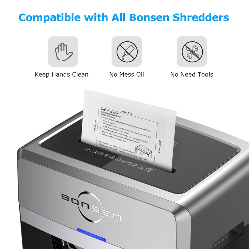 BONSEN Paper Shredder Sharpening & Lubricant Sheets-Pack of 50