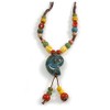 Avalaya Multicoloured Ceramic Bead Sea Shell Tassel Necklace with Brown