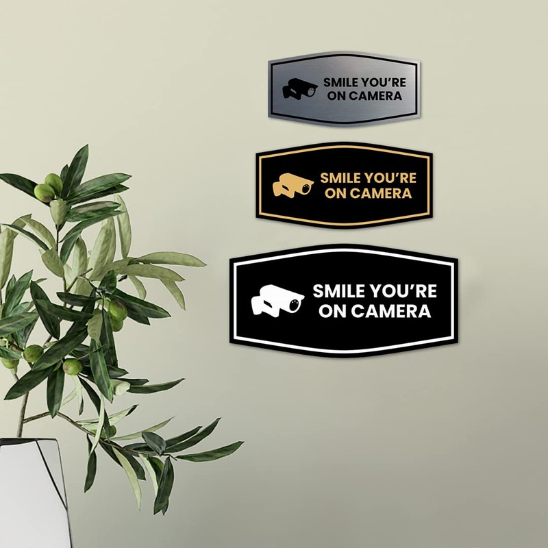Fancy Smile You're On Camera Sign (Black/Silver) - Small (2