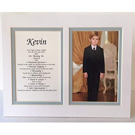 8x10 Boy's First Name - Origin, Meaning, Personality Traits - White & Blue Photo Matting