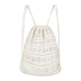 Lobagve Handmade Crochet Cotton Drawstring Backpack Boho Purse Leisure Daypack