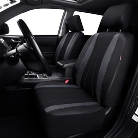 Flying Banner car seat Covers Full Set Faux Leather Air Mesh Breathable Man Lady Airbag Compatible Rear Bench Split 40/60 50/50 60/40 Truck Pick Up (Full Set - Low Back, Black Gray)