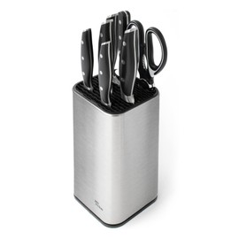 Joeji's Kitchen Ceppo portacoltelli da cucina universale senza coltelli con fessure per forbici e asta per affilare Portacoltelli da cucina in acciaio inox facile da pulire e scolare