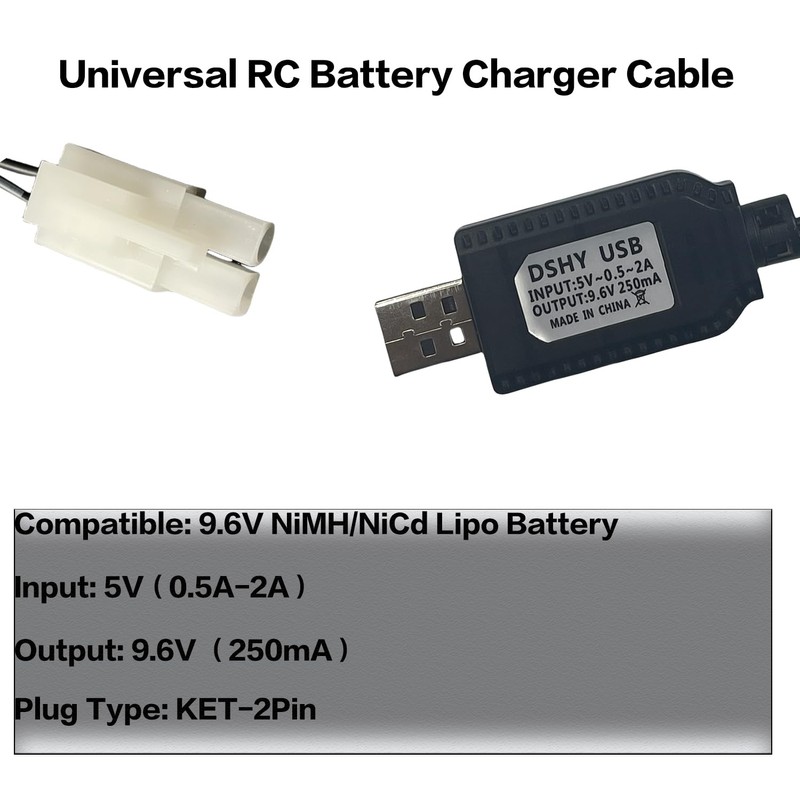 9.6V NiMH/NiCd Battery Charger Cable with Standard Tamiya Plug Compatible