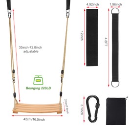 Classic Wooden Tree Swing Seat,Outdoor Tree Swing for Adults and Kids,Wooden Swing Seat with Strong Rope,Indoor/Outdoor Swing Seat for Garden, Patio, or Front Porch