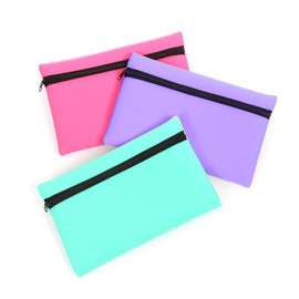 Neoprene Pencil Case – Soft Touch Large Zipped Pouch 22cm x 14cm – Plain Portable Pencil Case in Pink Purple Teal – Durable Lightweight Makeup Cosmetic Bag for School Office & Travel (Pink)