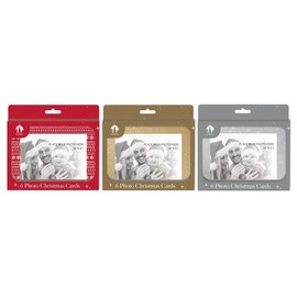 18 Christmas Photo Frame Cards with Envelopes, Red, Gold, and Grey, Personalise with Your Own Family Picture