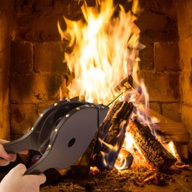 OAK LEAF Fire Bellows, 15.5" x 7" Fireplace Bellows Wood Air Blower for Fire Pit Indoor Outdoor Wood Stove Barbecue Fireplace Camping, Hand Bellows with Hanging Strap and Zinc Alloy Nozzle