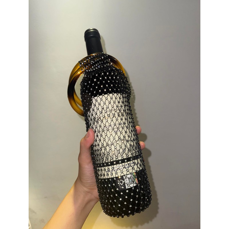 Munyee Hua Rhinestone Wine Bottle Holder Bag, Crystal Mesh Evening