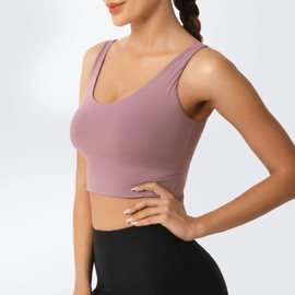 Desol Women's Sports Bra with Padding for Women, Long Cut Tank Top Medium Strong Hold without Underwire Yoga Bra for Workout Fitness, A-purple pink, m