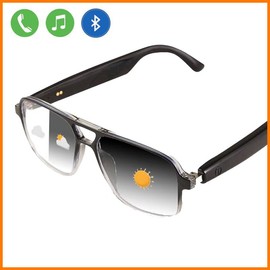 Smart bluetooth glasses with voice assistant, photochromic lenses, blue light and UV protection, wireless control of music and calls, battery powered - Color: WHITE