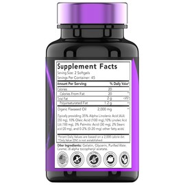 tnvitamins Organic Flaxseed Oil Softgels: 2000 mg - 90 Softgels | High in Omega-3 Fatty Acids | Flaxseed Oil Supplement for Women & Men | Non-GMO