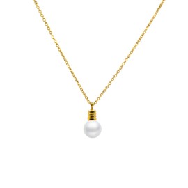 Secret & You Pearl Pendant Necklace Round Freshwater Cultured Pearl 7.5 to 8.0 mm | 925 Sterling Silver Chain and Pendant Rhodium or 18k Gold Plated 40 or 45 cm Long.