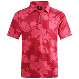 Mens Golf Shirt Moisture Wicking Dry Fit Mens Polo Shirts Dry Fit Performance Men's Golf Shirts Regular Fit Fashion Print Pink Flower