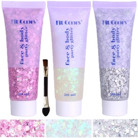 Angels Beauty Body Face Chunky Glitter Gel: Rosa Blanco Plata Face Sparkles Glitter Gel Maquillaje para Cantante Conciertos Disco Festival Rave Accesorios 150Ml Lentejuelas Chunky Lentejuelas Sirena C