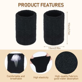 Black Sports Wristbands, 2 Pieces Elastic Cotton Sweat Bands Wristbands for Men&Women,Absorbent Black Sports Wristbands for Basketball, Baseball,Football,Tennis,Running Sport(8x10cm)