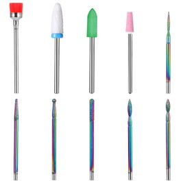 Yuanchu 10 Piece Nail Drill Set, 3/32 Inch Nail Drill Bits, Tungsten Carbide Professional Nail Cutter Attachments, Carbide Cutter Bits, Remove Gel, Acrylic, Cuticles for Manicure, Pedicure Use