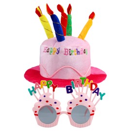 Happy Birthday Hat, Party Hats Adult Birthday Hat with Birthday Glasses Plush Party Hat Adult Birthday Hat for Birthday Party Glasses for Girls Boys Party Decoration Pink