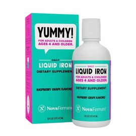 NovaFerrum Yummy 16 Fl Oz | Liquid Iron Supplement for Ages 4 & Up | 18mg of Iron/Tbsp | Gluten Free | Sugar-Free | Raspberry Grape