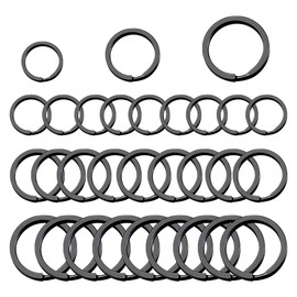 JUSTTOP 30PCS Metal Key Rings, 0.8"/1"/1.2" Split Thick Round Flat Car Home Key Chain Dog Tag Rings (Black)