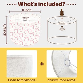 Drum Lamp Shade Cute Coquette Aesthetic Pattern Seamless Pink Ribbon Bow White Lampshade for Floor Lamps Table Lamps Pendant Light 8.9"x11" Linen Lampshades Replacement Large Lamp Shade