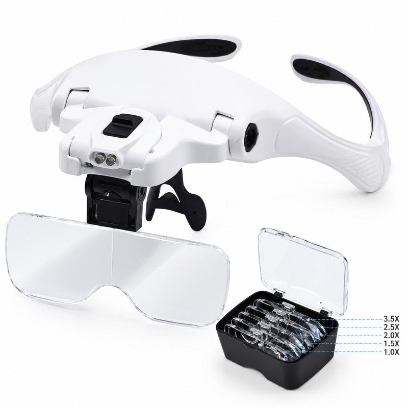 LED Head Magnifier with 5 Interchangeable Lenses for Jewelry Repair