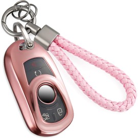 Coverforkey for Buick Key Fob Cover with Upgraded Anti-Lost Metal Braided Rope Keychain, Exquisite Soft TPU Case for Enclave Encore GX Envision LaCrosse Regal Tourx (Pink, A)
