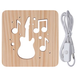 LED Night Light Unique Guitar Hollow Design 3D Wooden Night Lamp for Living Room Bedroom Bedside Office