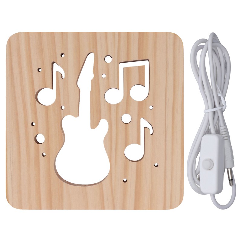 LED Night Light Unique Guitar Hollow Design 3D Wooden Night