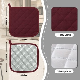Joyhalo 6 Pack Pot Holders for Kitchen Heat Resistant Pot Holders Sets Oven Hot Pads Terry Cloth Pot Holders for Cooking Baking