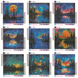 TWBB 9 Pack Diamond Painting,DIY 5D Diamond Painting Kits for Adults & Kids,Diamond Art Kits for Adults Full,Moon Pattern Diamond Painting,12x12 inch