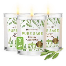 Magnificent 101 Set of 3 Long Lasting Pure Sage Smudge Candles - 42 Hour Burn, 3.5 Oz Each, Made with Soy Wax and Herb, Ideal for House Energy Cleansing, Meditation & Manifestation