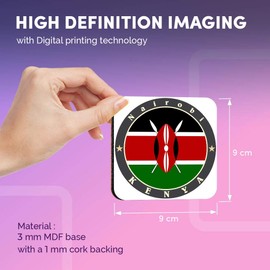 Destination Vinyl ltd Great Coasters (Set of 4) Square - Kenya East Africa Nairobi Flag Travel Drink Glossy Coasters/Tabletop Protection for Any Table Type #5186