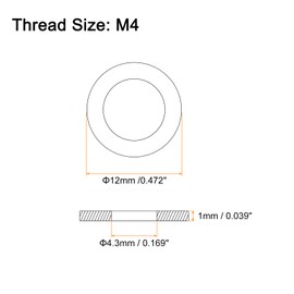 sourcing map 100Pcs M4 Flat Washer, Carbon Steel 4.3mm ID x 12mm OD x 1mm Thick for Bolt Screw, Factories Repair, Kitchens, Shops, and Outdoor Construction, Black