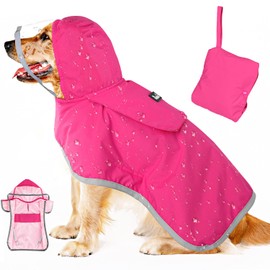 Lukovee Dog Raincoat, Adjustable Dog Rain Jacket with Clear Hooded Double Layer for Large Medium Small Dogs Puppies, Waterproof Dog Rain Coat Poncho with Reflective Storage Pocket & Rim (Fuchsia,L)