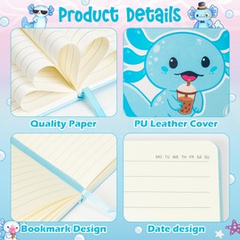 PANTIDE Axolotl Hardcover Ruled Journal Notebook with Planner Stickers, A5 Hardbound Journal Writing Notebook Teacher Appreciation Gift Back to School Office Supplies Diary Notepad 8.3” x 5.5” (Blue)