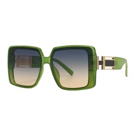 Fashion Culture Veronica Square Oversized Gradient Lens Sunglasses in Green with Gold Accent – Stylish UV Protection