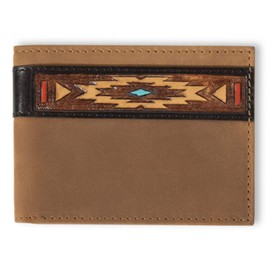 ARIAT Bifold Southwest Red/Turquoise Accent Wallet, Aged Black, Aged Black, Bifold Wallet