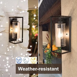 AMUMO Craly 14" H Outdoor Wall Lights, Outdoor Wall Sconce Exterior Waterproof Wall Lantern with Clear Seeded Glass Shade, Anti-Rust Black Metal Frame Porch Lights for House Front Door, Garage, Patio