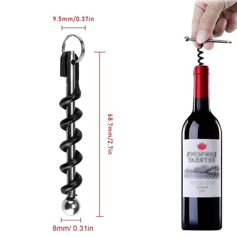 FINELYCR Pack of 4 Corkscrew Keyrings, Mini Key Chain, Wine