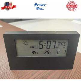 Clock LCD Backlight Digital Alarm Clock Black Calendar Thermometer Hygrometer