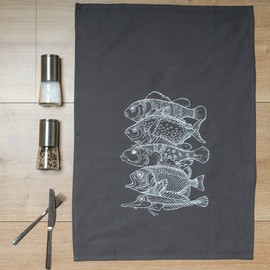 Tea Towel Grey 5 Fish White