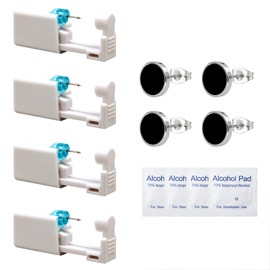 Ear Piercing Gun Kit, Disposable Ear Piercing Gun, Disposable Ear Piercing Gun, Disposable Sterile Safety Ear Nose Piercing Gun Kit, for Girls, Women, Men, Black, 4 Pieces