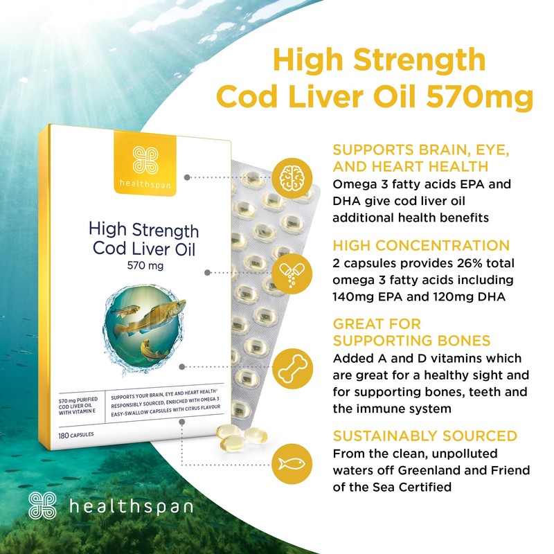 Healthspan Cod Liver Oil 570mg | Support Your Brain, Heart,