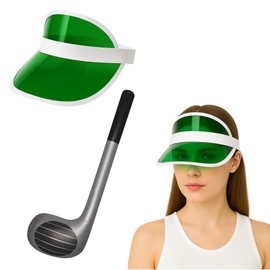 Visier Hut & Aufblasbarer Golfclub Verkleidung Set - Golf Kostüm Zubehör für Erwachsene - Fun Sport Cosplay Party Requisiten Themen-Events Junggesellenabschied Photo Booth (Grüner Visierhut +