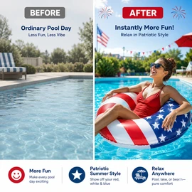 Patriotic Inflatable Swim Ring for Pool & Beach – 36-Inch PVC Float for Summer Parties & Water Fun